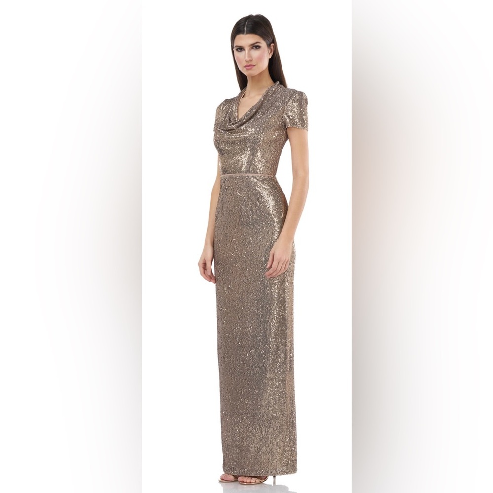 JS Collections long gold sequin gown evening dress size 10